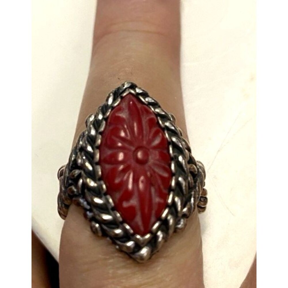 Carolyn Pollack Sterling Silver Vintage Ring W Red Coral Southwestern 9.5